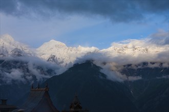 The beautiful snow capped peaks of the pilgrimage destination, the Kinnaur Kailash mountain range