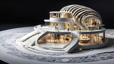 Modern art building design concept showcasing the spiral patterns found in seashells, AI generated