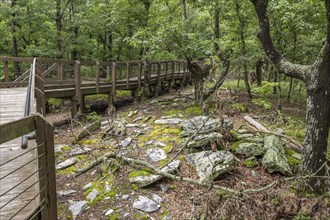 Doug Ghee Accessible Trail boardwalk at trailhead of the Bald Rock Trail in Cheaha State Park,