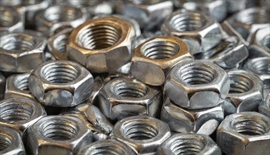 Metal, material, various nuts, screw connections, made of stainless steel