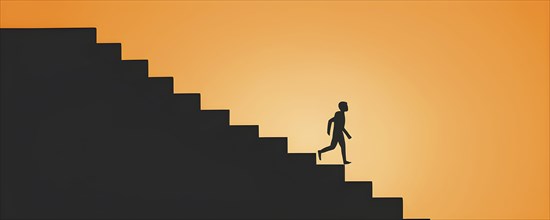 Vector illustration of a person going upstairs as symbol for self growth and personal development,