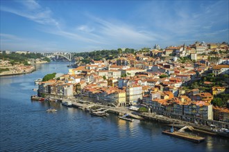 Aerial view of Porto city and Douro river from famous tourist viewpoint Miradouro da Serra do Pilar