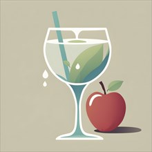 Minimalist illustration of abstract shapes and vibrant colors representing healthy drink and food,