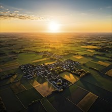 Aerial view photo capturing the abstract geometric patterns of a rural landscape, AI generated