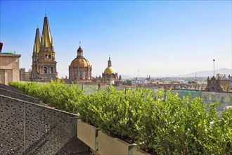 Central Guadalajara Cathedral, view from a luxury hotel on central plaza