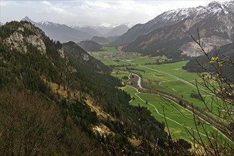 View from the ruins of Falkenstein Castle near Pfronten, Allgäu, Bavaria, Germany, on the right the