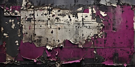 Vintage style collage featuring textured grunge posters in hues of grey and magenta, AI generated