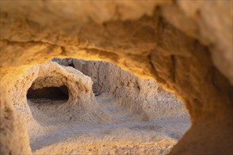 Algar Seco rock formation, coloured rocks and underground caves, caves, shell limestone, Carvoeiro,