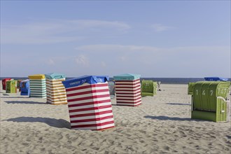 Typical beach chairs on the North Sea island of Borkum, 19.05.2024