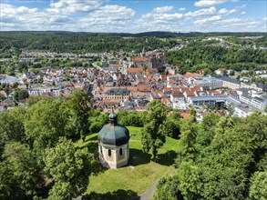 Aerial view of the town of Sigmaringen with the baroque Josef Chapel and the Hohenzollern Castle