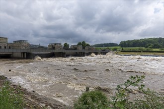 Symbolic image Extreme weather, global warming, climate change, floods, barrage on the Neckar