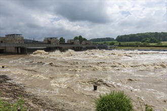 Symbolic image Extreme weather, global warming, climate change, floods, barrage on the Neckar