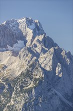 Panorama from the Wank, 1780m, to the Wetterstein mountains with Jubiläumsgrat and Zugspitze 2962m,