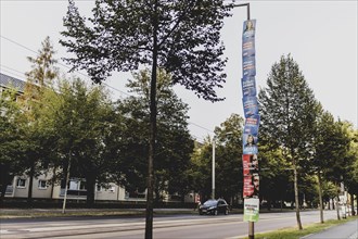 Election posters hanging from a lamppost, taken in Dresden, 31 August 2024. A new state parliament