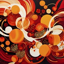 Abstract composition representing the warmth of holiday gatherings in warm red and orange colors,