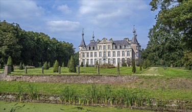 1750 moated Poeke Castle, Kasteel van Poeke in Rococo style near Aalter, East Flanders, Belgium,