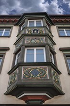 Two-storey bay window at the Obere Apotheke, historic town house around 1900, main street 30,