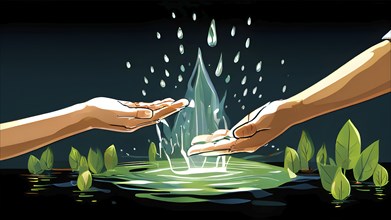 Vector illustration of concept of sustainable water management and rain usage, AI generated