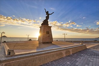 Mazatlan, Mexico-10 April, 2019: Famous Mazatlan sea promenade (El Malecon) with ocean lookouts and