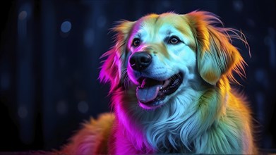 Portrait of a colored dog in vibrant hues as metaphor for the saying known like a colorful dog, AI