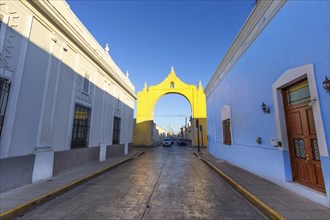 Scenic colorful colonial Merida streets in Mexico, Yucatan