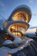 Modern art building design concept showcasing the spiral patterns found in seashells, AI generated