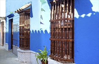 Colombia, Scenic colorful streets of Cartagena in historic Getsemani district near Walled City,