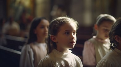 Young girls gather in the church for the choir singing, generatvie AI, AI generated