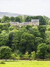 Farmlands over Lambley Viaduc, River South Tyne, Lambley, Northumberland, England, United Kingdom,