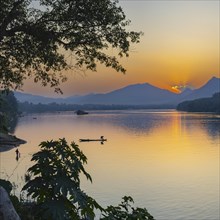 Sunset on the Mekong near Luang Prabang, Laos, Asia