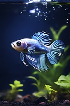 Betta fish suspended in weightless water, AI generated