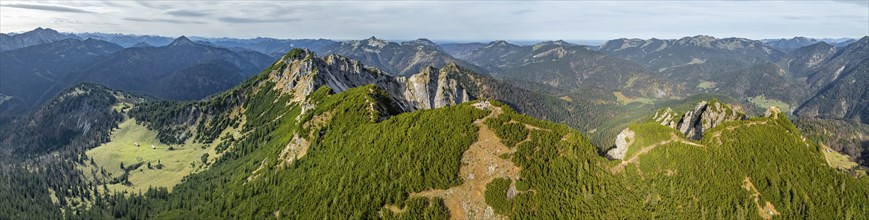 Alpine panorama, aerial view, summit and degree, Bavarian and Austrian Schinder, Tegernsee