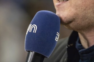 Heidelberg, 04 May 2024: Close-up of a microphone from DYN MEDIA at a basketball game of the easy