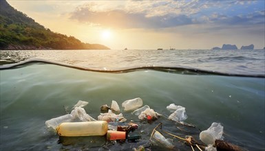 Symbolism, waste problem, plastic waste floating on the sea, AI-generated, AI-generated, AI