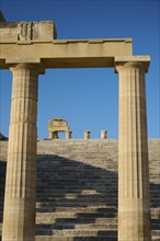 Acropolis of Lindos, morning light, Propylaea with open staircase, Lindos, Rhodes, Dodecanese,