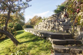 Cottage garden with stone stairs and retaining wall, Modern landscape design