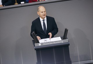 Federal Chancellor Olaf Scholz, (SPD), recorded during a government statement in the German