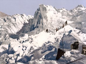 Upper Engadine, Mont Pers Glacier, Graubuenden, Switzerland, Historical, digitally restored