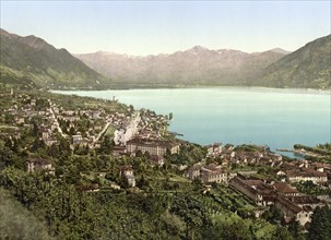 View of the town of Locarno in Ticino in Switzerland, Historical, digitally restored reproduction