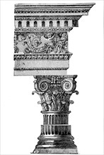 Architecture, Corinthian column, Historical, digital reproduction of an original from the 19th