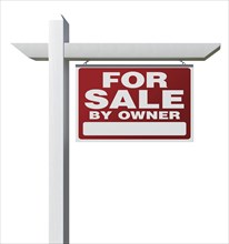 Right facing for sale by owner real estate sign isolated on a white background