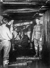 WWI miners of the 1st Australian Tunnelling Company excavating dug-outs for headquarters in the