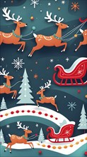 Whimsical abstract scene with stylized reindeer and sleighs to capture the magic of Christmas, AI