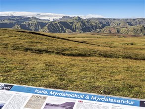 View of glacier Myrdalsjökull, road to Pakgil, Iceland, Europe