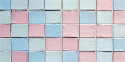 Banner with small pastel blue and pink colored tiles. Generative Ai, AI generated