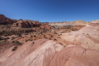 Layered rock formations along the Fire Wave Trail at Valley of Fire State Park near Overton, Nevada