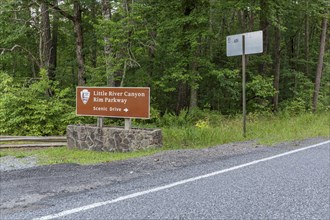 Road sign for the Little River Canyon Rim Parkway near Ft. Payne, Alabama