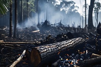 Destructive act of fire clearing within the amazon rainforest, AI generated