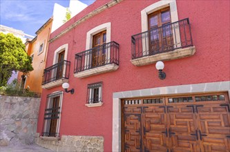 Zacatecas, Mexico, colorful colonial old city streets in historic center near central cathedral,