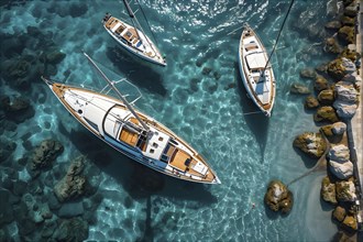 Aerial view of an idyllic harbor landscape with sailboats and yachts, AI generated